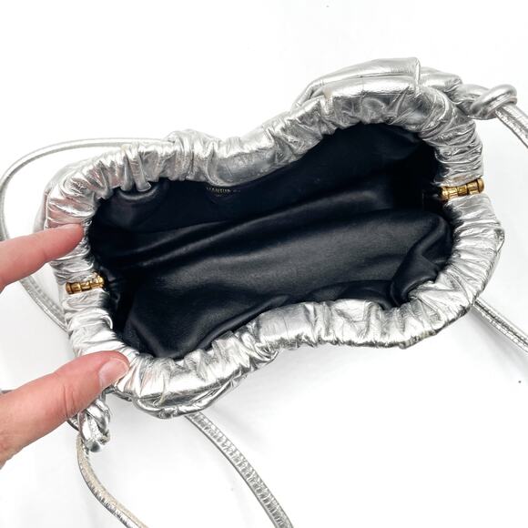 Mansur Gavriel Mini Cloud Clutch Bag Silver Metallic Leather Crossbody Strap - Picture 13 of 15